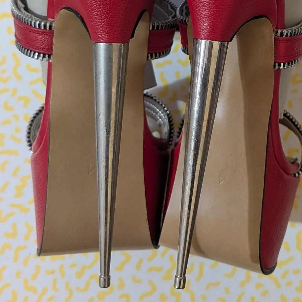 Vintage LSB Custom Red Leather Stiletto Platforms Size 6 - Picture 7 of 9